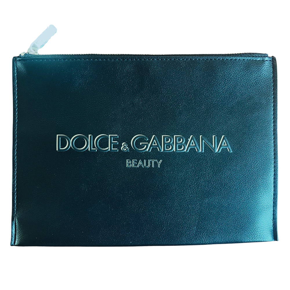 Dolce & Gabbana Black Cosmetic Makeup Pouch Bag Gold Logo & Zipper -New in box